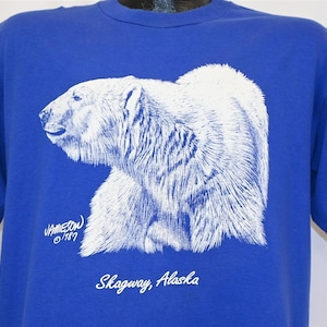 80s Skagway Alaska Polar Bear Arctic Wildlife Blue Souvenir t-shirt Large
