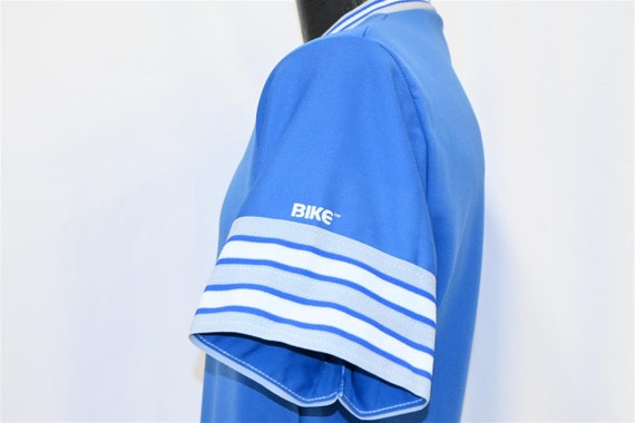 80s Bike Jersey Blue Striped Sleeve V- Neck t-shi… - image 3