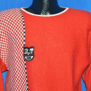 Jaren 80 rood-wit geruite vintage pullover-trui dames, groot