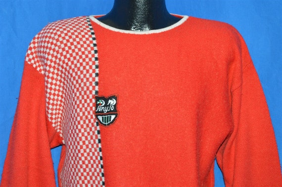 80s Red White Checkered Vintage Pullover Sweater … - image 1
