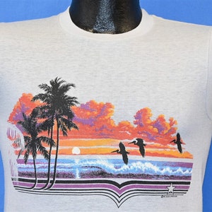 80s Sunset Beach Palm Trees Ocean Muscle Tee Tank Top t-shirt Small