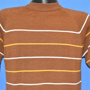 70s Brown Striped Short Sleeve Sweater Medium