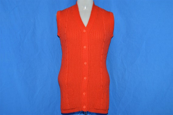 70s Red Vintage Cable Knit Sweater Vest Women's S… - image 2