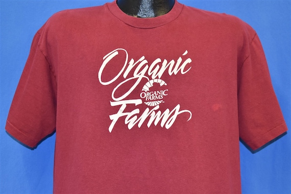 90s Organic Farms Logo Maroon Red Hanes t-shirt E… - image 1