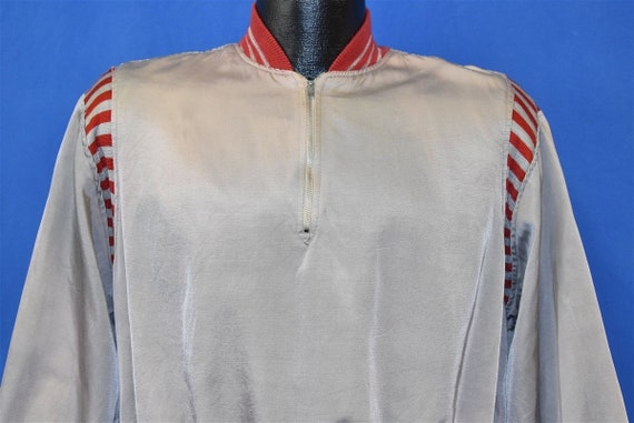 50s Silver And Red Striped Satin Pullover Jacket … - image 1