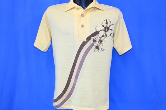 80s Ocean Pacific OP Hibiscus Floral Yellow Polo … - image 2