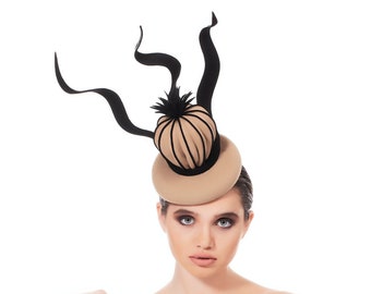 black and Camel felt fascinator, hat for horse races 50% OFF- ON sale