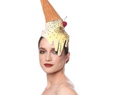 HECHO PARA PEDIR fascinador de cono de helado, tocado de postre de fusión, sombrero de comida única