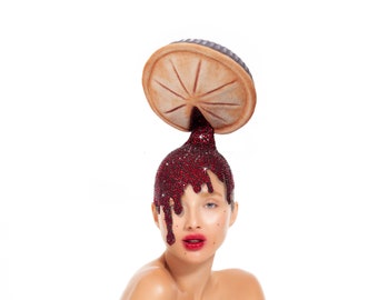 Cherry Pie Hat, Dessert Headpiece with Swarovski Crystals