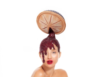 Cherry Pie Hat, Dessert Headpiece with Swarovski Crystals