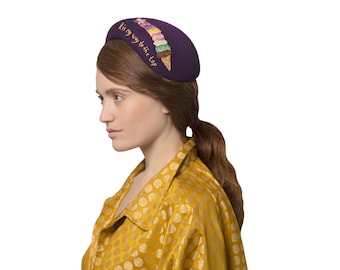 purple embroidered headpiece, 1950's hat