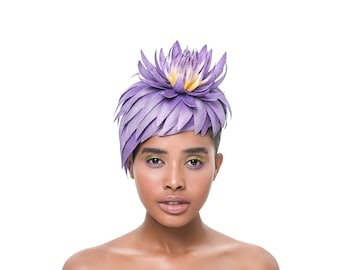 purple waterlily hatinator, violet lotus headpiece