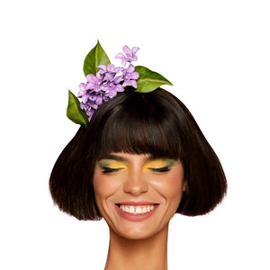 Purple Floral Headband, Realistic Flower Hat