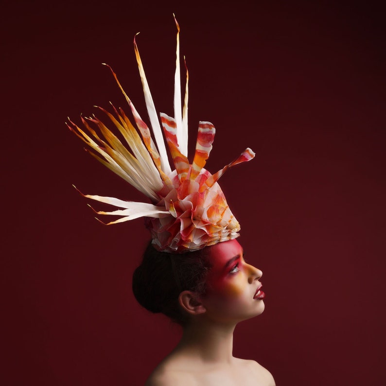 sea lion fascinator, silk accordion headpiece, origami sea creature 50% OFF ON SALE image 6