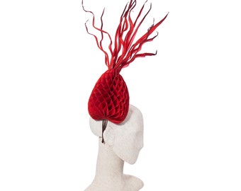 Red origami squid, pineapple headband, silk squid headpiece 50% OFF- ON sale