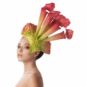 Tall Red and Green Fascinator, Pitcher Plant Headpiece image 1