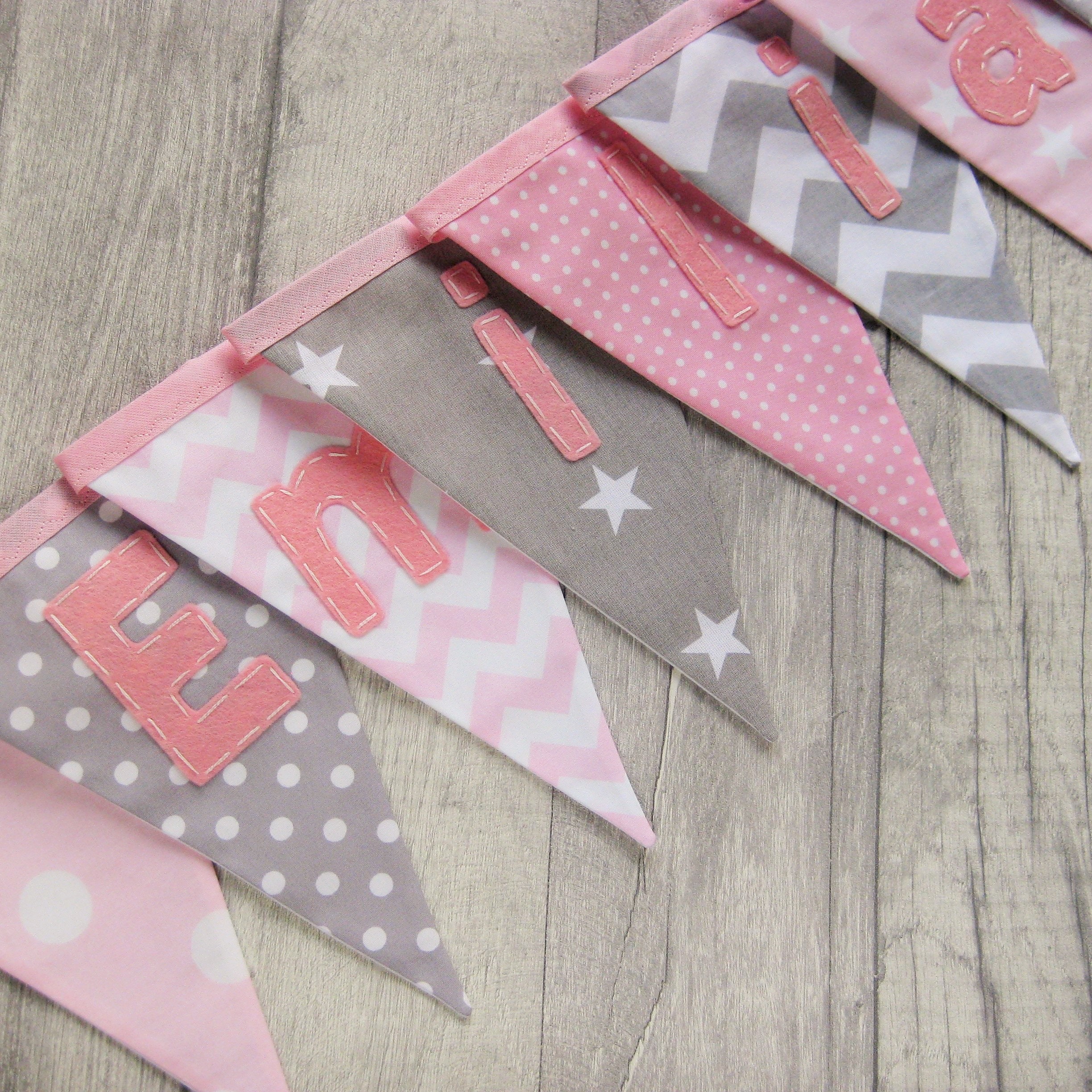 Personalised Fabric Bunting Pink and Grey Banner Baby Girl Etsy