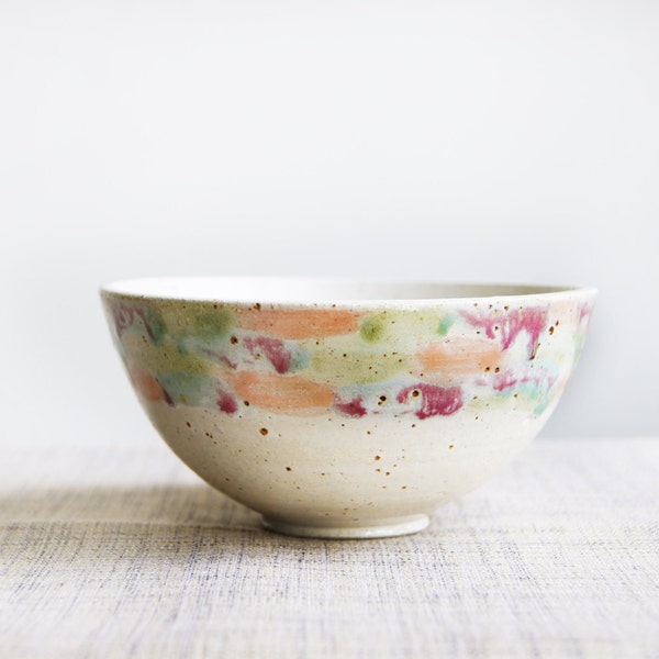 ceramic bowl . potpourri bowl . rustic ceramic bowl . cereal bowl . rice bowl . rustic pottery . rustic home decor . white peach purple