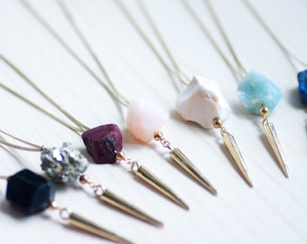 SALE necklace raw gemstone jewellery mineral necklace raw stone jewellery raw stone necklace minimal spike jewellery pyrite
