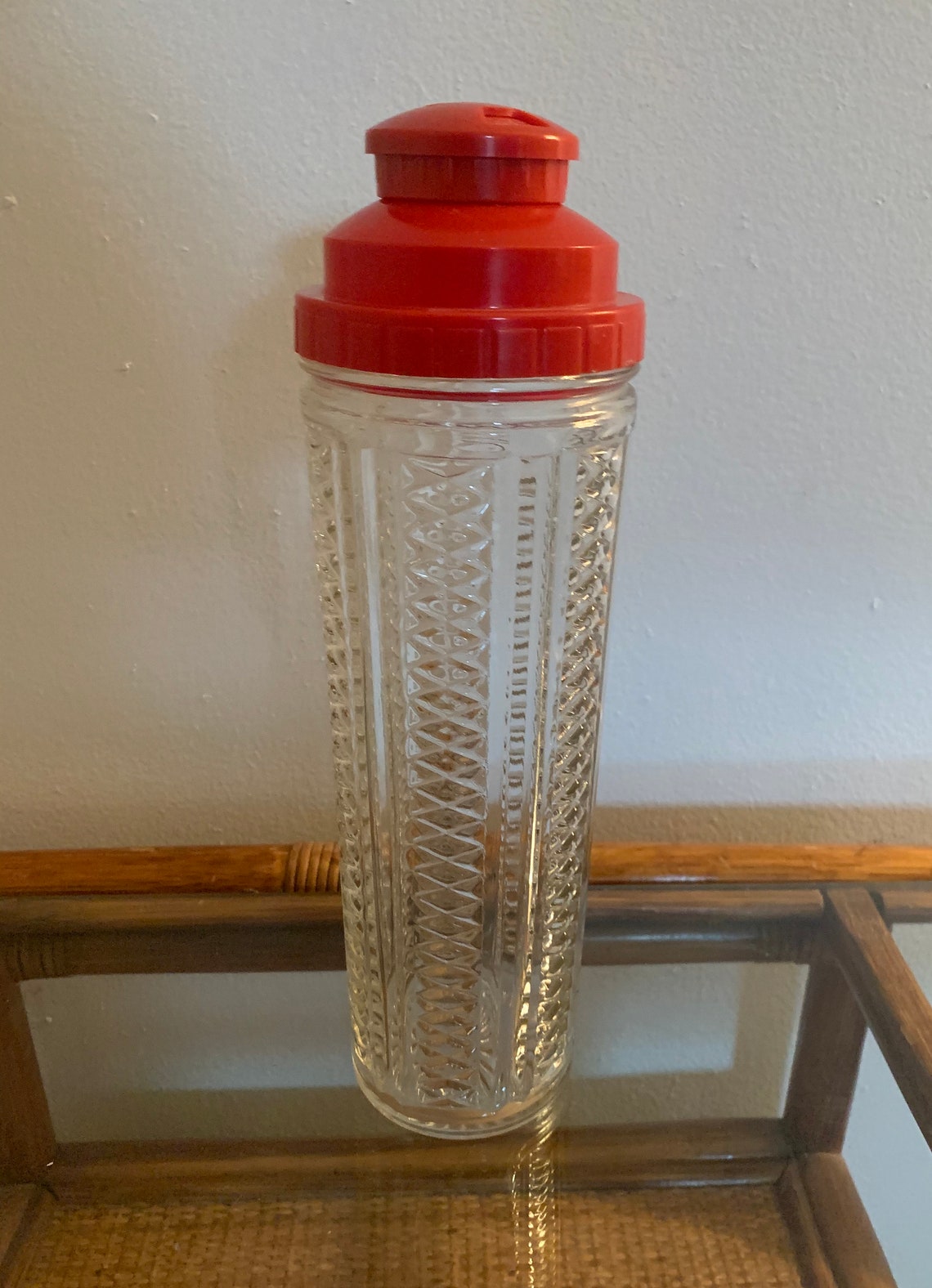 MCM Tall Glass Cocktail Shaker with Recipes in Lid Etsy
