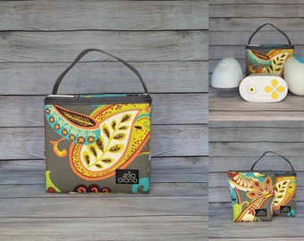 Ready to ship* Carrying Case for the Willow, Elvie, Medela Max Flo, Freestyle, or Spectra 9 pump in Charcoal with bright paisley print