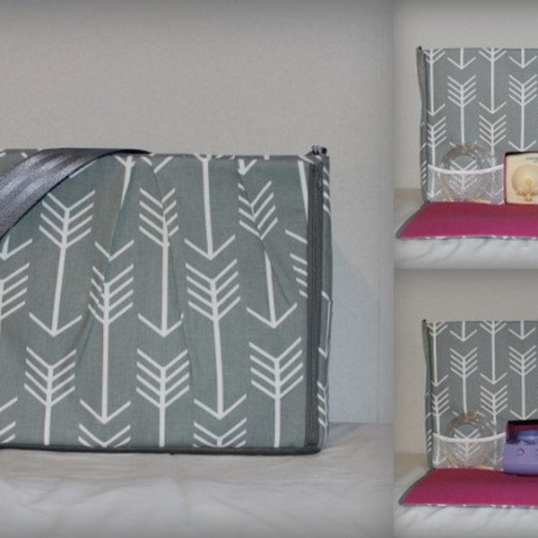 Ready to ship* Gray Arrows with Fuchsia lining Maryssa Breast Pump Bag