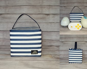 Tragetasche für Willow, Elvie, PIS Max Flo Pumps in Small Navy und Weiß gestreift mit gelbem Innenfutter
