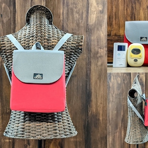 Ready to ship* XL Mini Alana style BP Bag for Willow, Elvie, Freestyle, Spectra 9 pump in Red Canvas with Charcoal faux leather flap