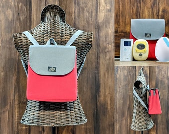 Ready to ship* XL Mini Alana style BP Bag for Willow, Elvie, Freestyle, Spectra 9 pump in Red Canvas with Charcoal faux leather flap