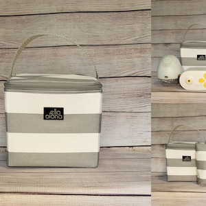 Ready to ship* Carrying Case for Willow, Elvie, PIS Max Flo pumps in Gray and White Stripe with Candy Pink lining