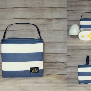Ready to ship* Carrying Case for Willow, Elvie, PIS Max Flo pumps in Navy and White Stripe with Mint Green lining