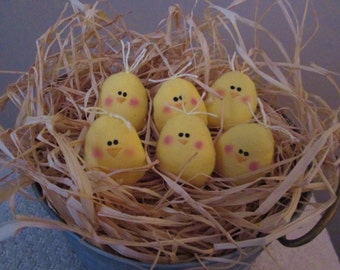 6 Primitive Mini Spring Easter Chick Ornies, Bowl Fillers, Tucks, Wreathes, banners