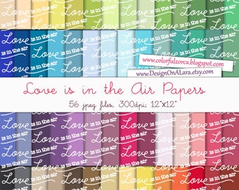 Love Digital Papers, Valentine Digital Papers, Love is in the Air typography pattern,Valentine Digital Paper,Typography Scrapbooking Paper