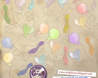 Globos de fiesta clip art, fiesta de cumpleaños clip art, globos coloridos clip art, dibujado a mano digital png instand descargar para scrapbooking