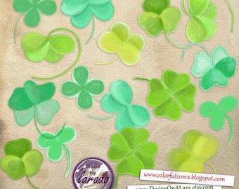 Handpainted Shamrock Clipart, St.Patrick's day clipart, Patricks Day Digital Clovers Clip Art, Four Leaf Clovers