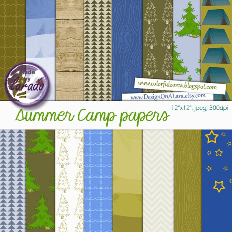 Camping Digital Papers, Summer Camp Digital Papers, Camping Papers Pack