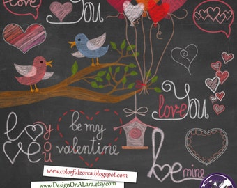 Valentine Chalk clipart, Chalkboard Valentine Clipart, Chalk Digital Clip Art Pack Valentine Wordart, Love clipart overlays, Love wordarts