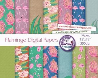 Flamingo Digital Papers, Flamingo Colors Canvas Patterns, Flamingo Summer Digital Paper, Tropical Punch papers, Flamingo colors scrapbooking