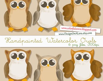 Hand Drawn Owl Clip Art, Digital Owl ClipArt, Baby Shower Clipart, digital handpainted owls, watercolored owls, scrapbook owls