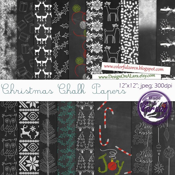 Chalkboard Christmas Digital Paper, Holiday Scrapbook Papers, Christmas