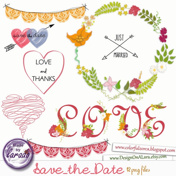 Wedding Clipart Floral Clip Art Save The Date Clipart Etsy