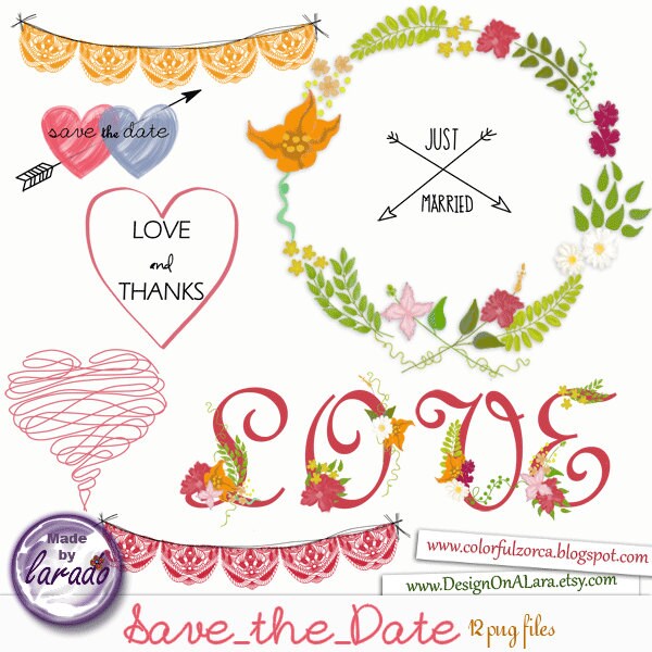 Wedding Clipart Floral Clip Art Save The Date Clipart Etsy