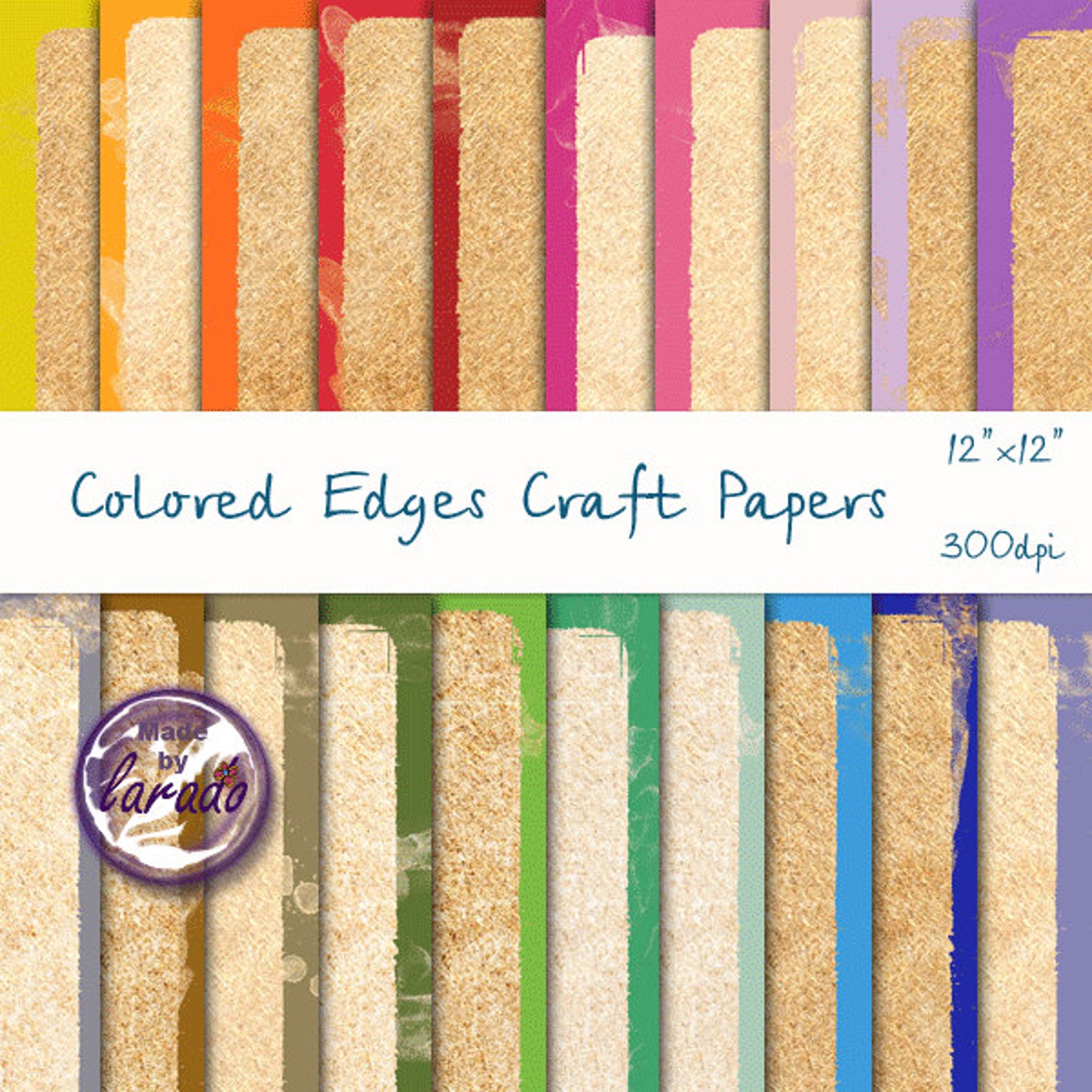 Colored Edges Craft Papers Digital Paper Pack for Etsy