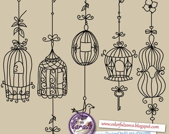 Bird cage clipart rustic, wedding digital cages clipart, shabby chic cages, vintage bird cages,ornate flourish cages, birds whimsical cages