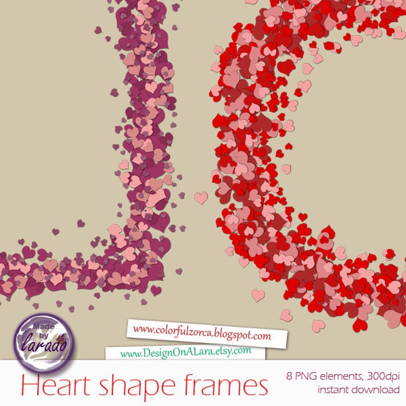 Heart Frames Borders Clipart Digital Hearts Overlay Confetti Etsy