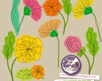 Sketched Flowers cliparts, spring flowers cliparts, Floral Clipart, Doodle Flowers Clipart, Hand Drawn Flower and Leaf Doodles, Botanical