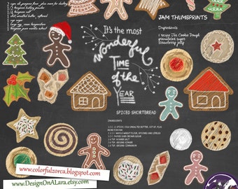 Christmas Chalk cookies clipart, Chalk Gingerbread Man ClipArt, Chalkboard Christmas Candy Digital Clipart, Chalk Holiday Delights