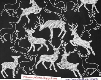 Chalk Deer Silhouettes Clipart, Chalk Deer clipart, Deer Chalk Clip Art, Deer Chalk clipart, Chalk Deer overlays