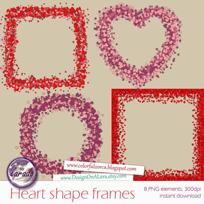 Heart Frames Borders Clipart Digital Hearts Overlay Confetti Etsy