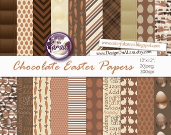 Easter digital paper pack, Chocolate easter papers, Easter Chocolate Bunny Digital Paper, Brown Easter Printable Scrapbook, Rabbit Papers